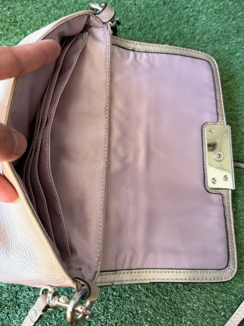 Coach Kristin Beige Metallic Champagne Leather Women’s Crossbody Bag